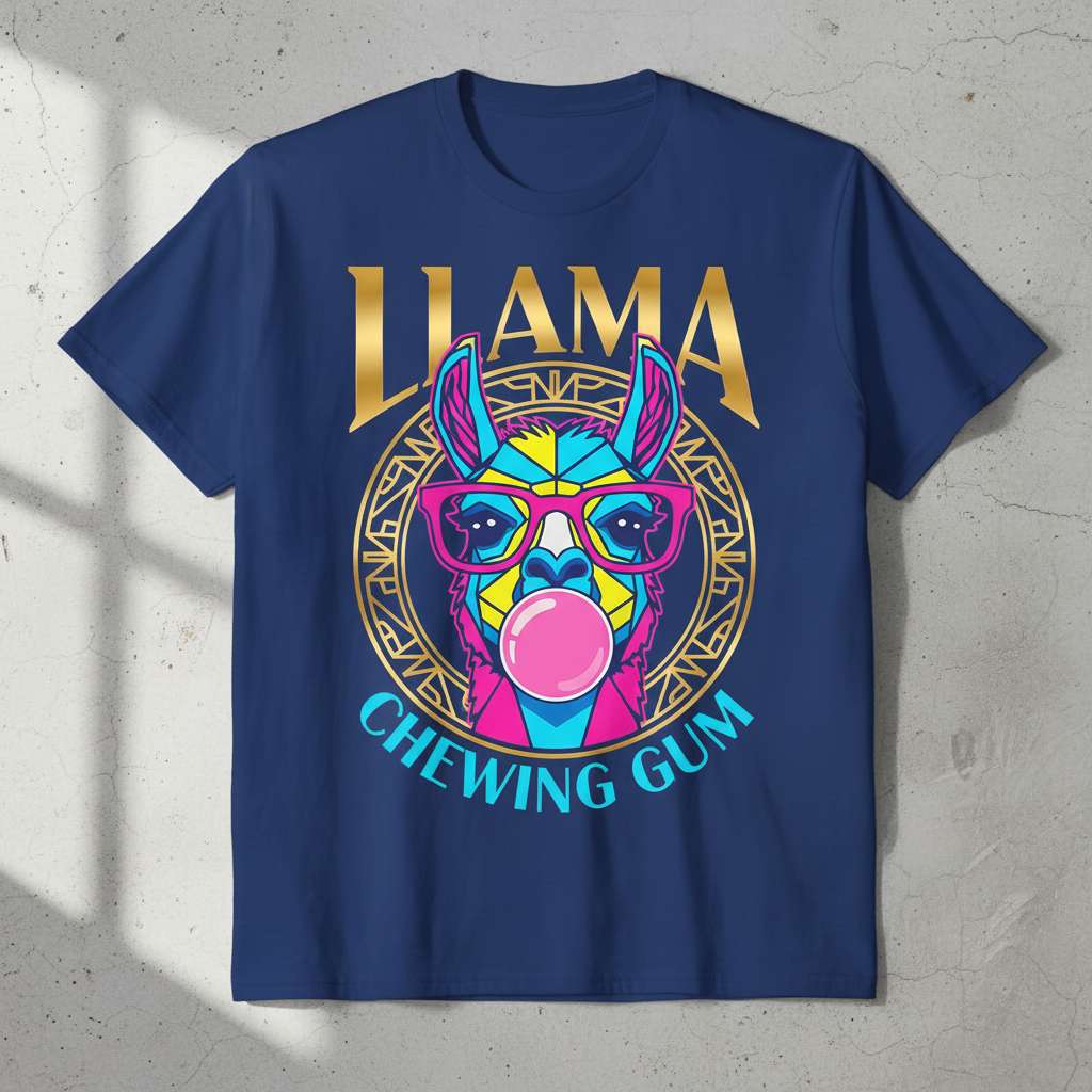 Llama Chewing Gum Graphic T-Shirt, Funny Animal Tee Gift Idea