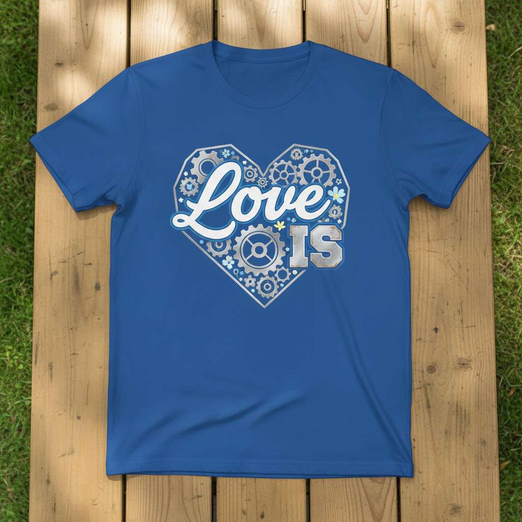 Love Is Gears Heart Graphic T-Shirt, Cute Mechanical Tee Gift Idea