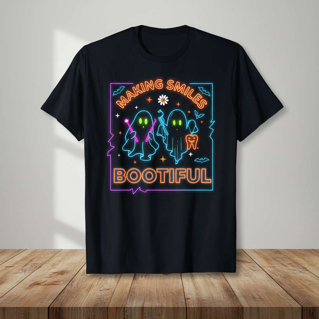 Making Smiles Bootiful Funny Ghost Dentist T-Shirt, Graphic Halloween Tee