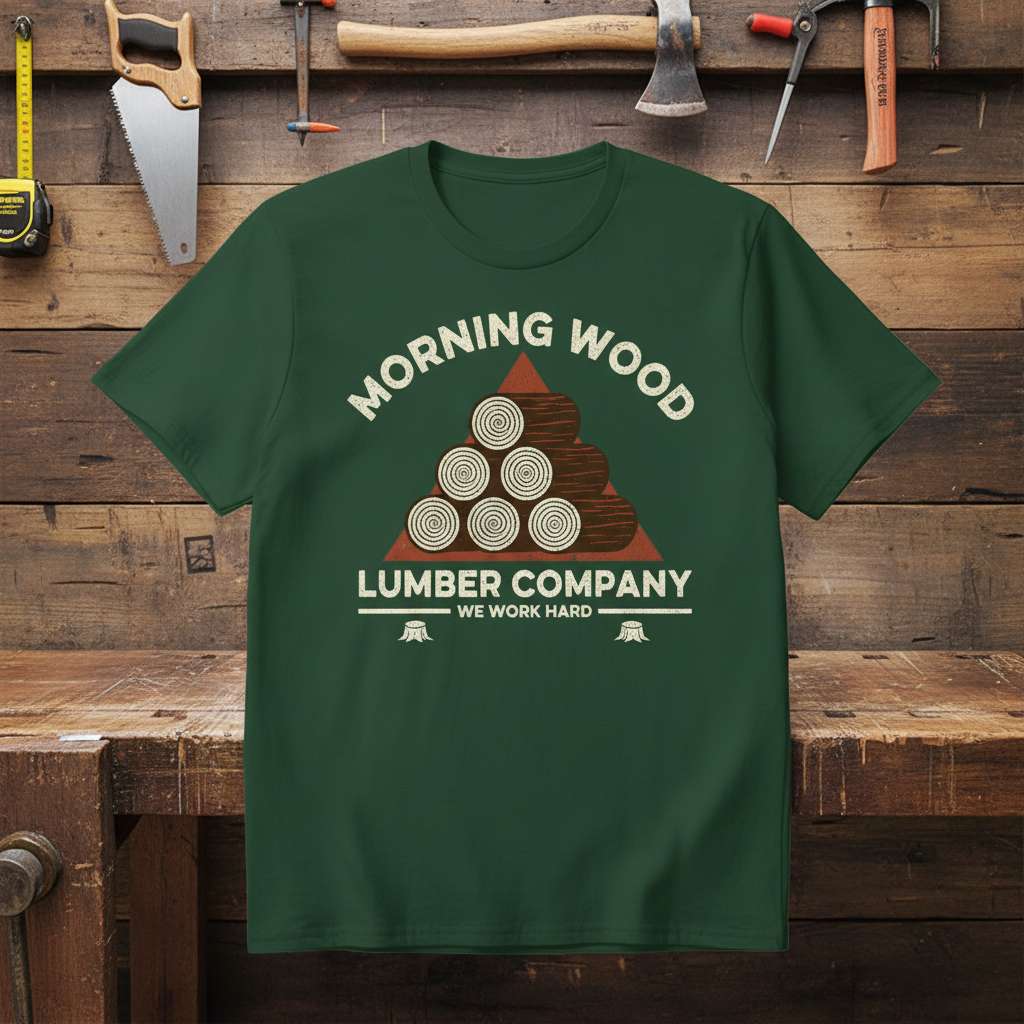 Morning Wood Lumber Company We Work Hard Graphic T-Shirt, Woodworking Tee Gift Idea