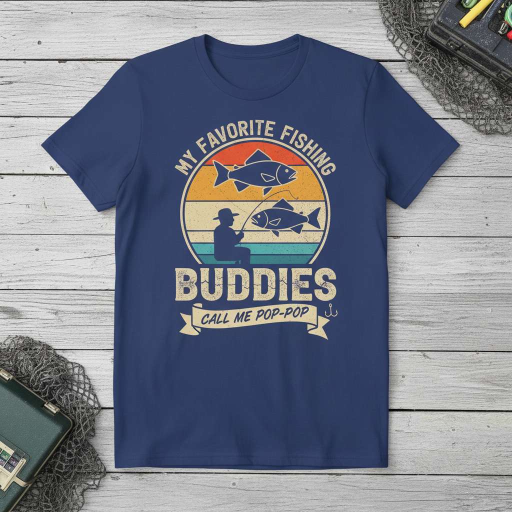 My Favorite Fishing Buddies Call Me Pop-Pop Vintage T-Shirt, Funny Gift Tee