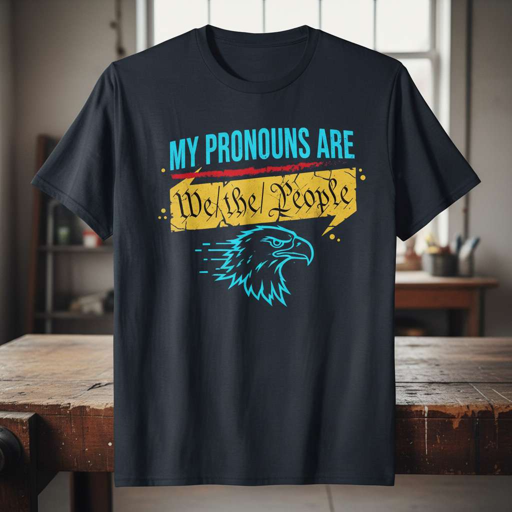 My Pronouns Are We The People Graphic T-Shirt, Patriotic Eagle Tee Gift