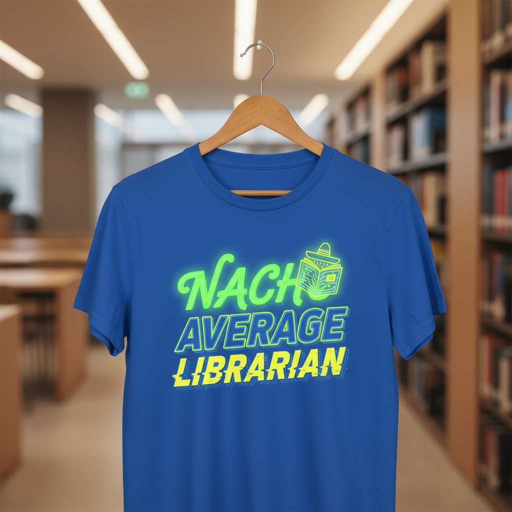 Nacho Average Librarian Graphic T-Shirt Funny Pun Novelty Tee Gift Idea
