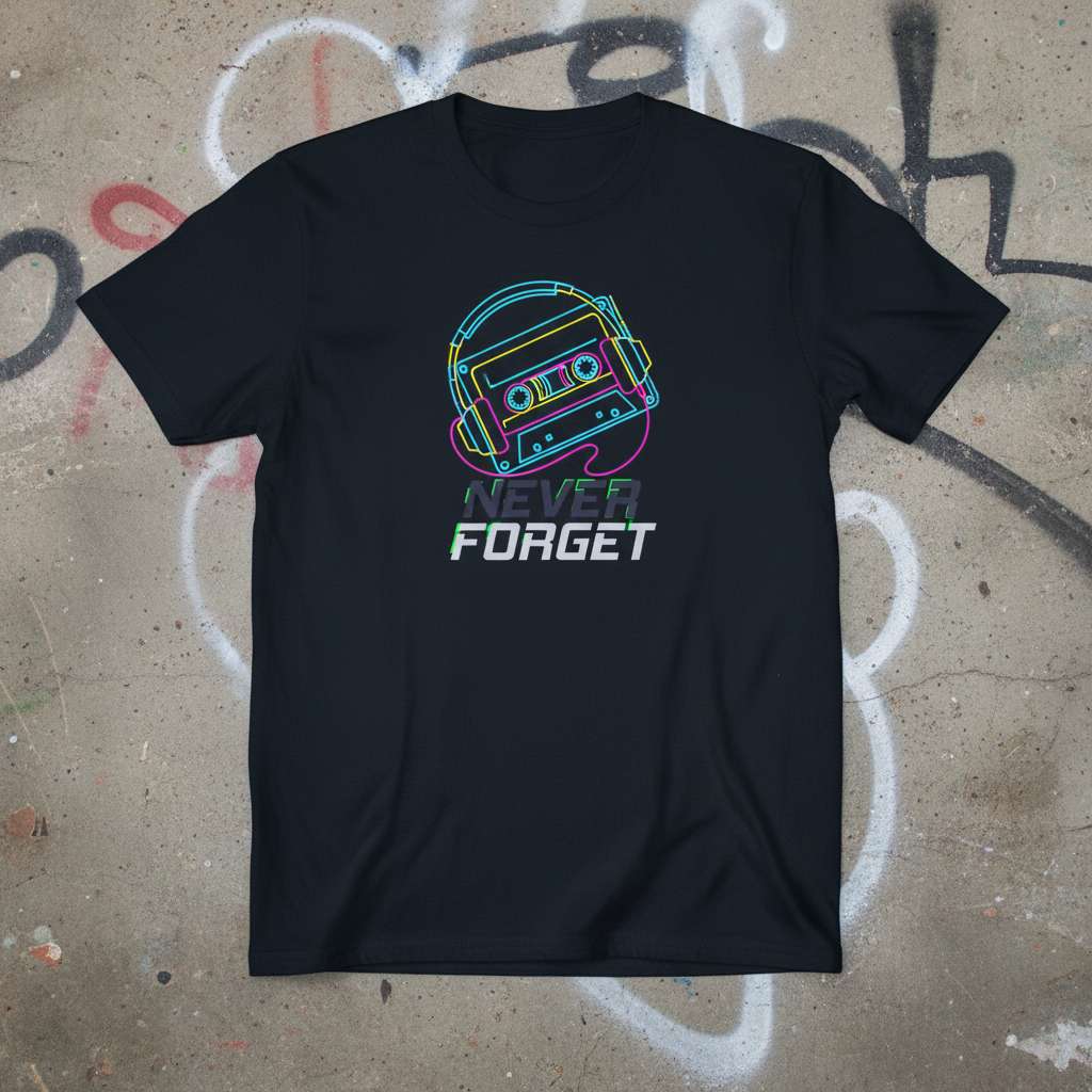 Never Forget Cassette Tape Graphic T-Shirt, Funny Retro Tee Gift Idea