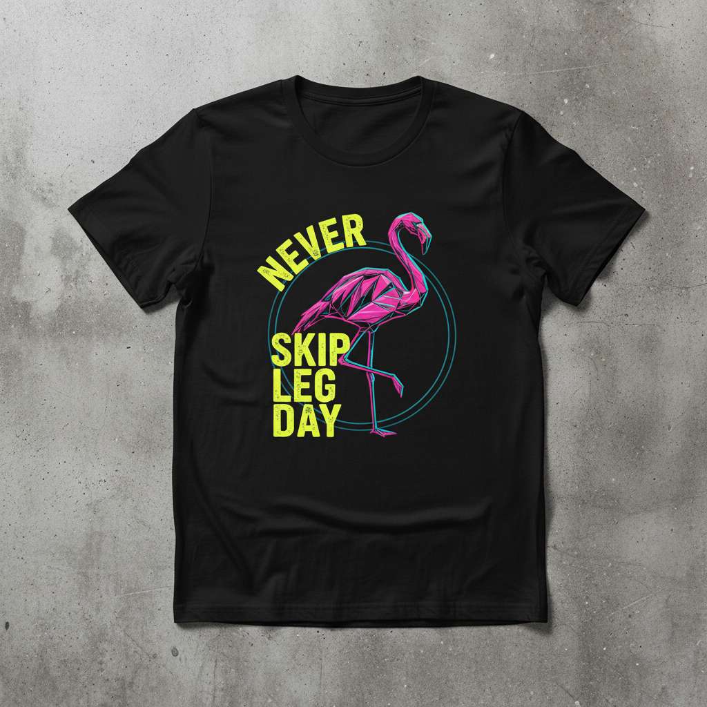 Never Skip Leg Day Flamingo T-Shirt, Novelty Graphic Tee Gift Idea