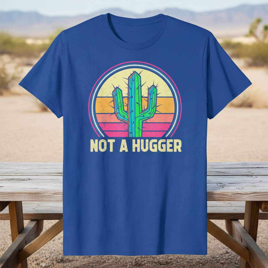 Not A Hugger Graphic Cactus Sunset T-Shirt, Funny Novelty Tee