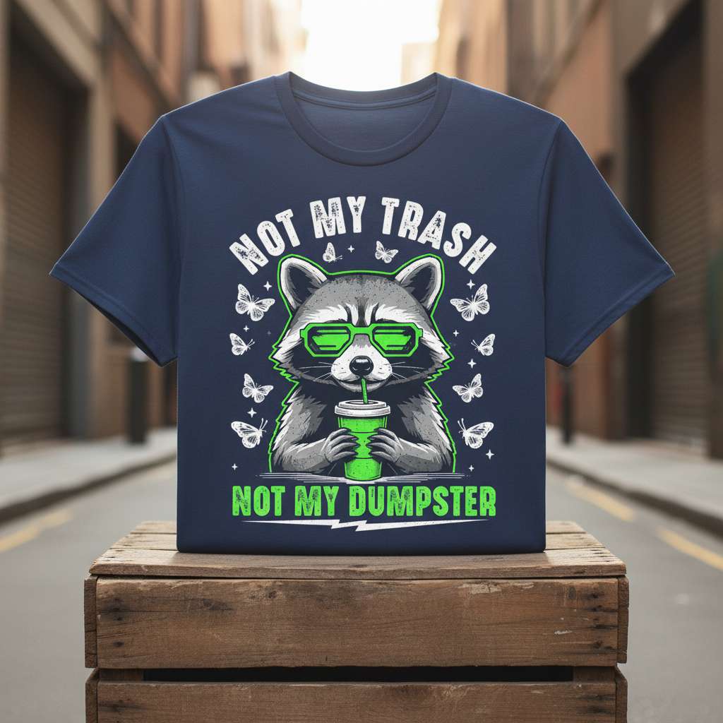 Not My Trash Not My Dumpster Graphic T-Shirt, Funny Raccoon Tee Gift Idea