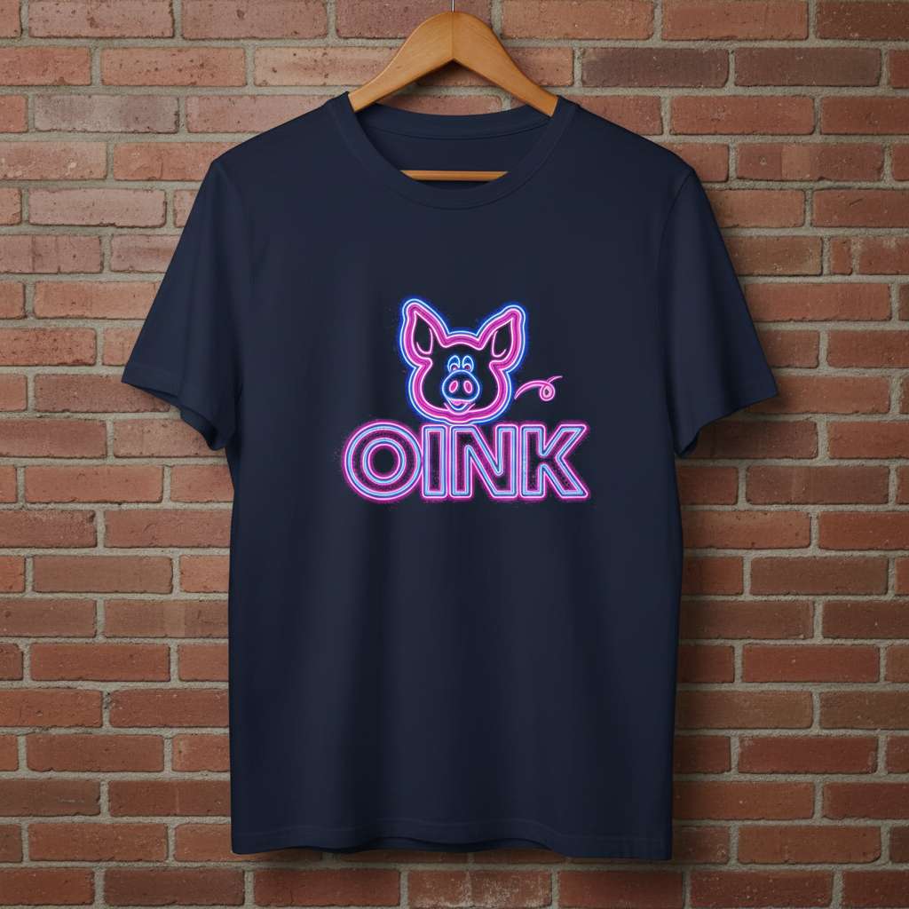 Oink Neon Pig Graphic T-Shirt, Funny Novelty Tee Gift Idea