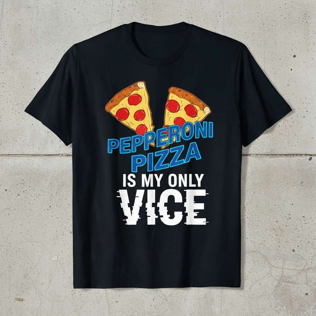 Pepperoni Pizza Is My Only Vice Graphic T-Shirt, Funny Pizza Tee Gift Idea