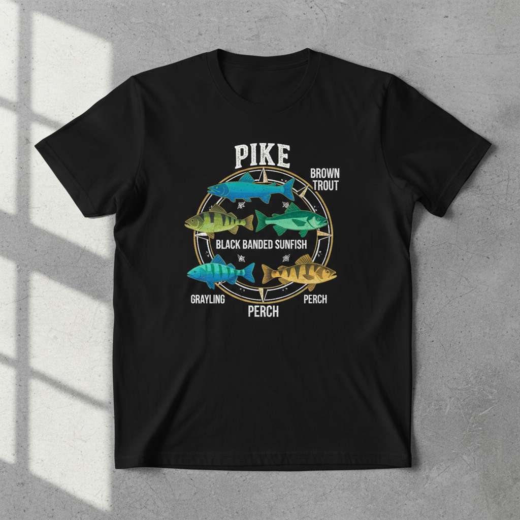 Pike Brown Trout Grayling Perch Black Banded Sunfish T-Shirt, Funny Fishing Tee Gift Idea
