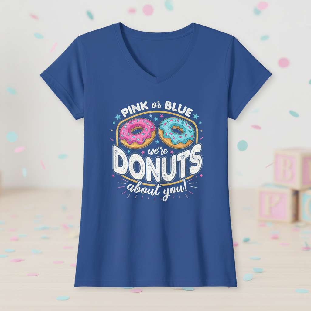 Pink or Blue Were Donuts About You Graphic T-Shirt, Cute Gender Reveal Tee Gift Idea