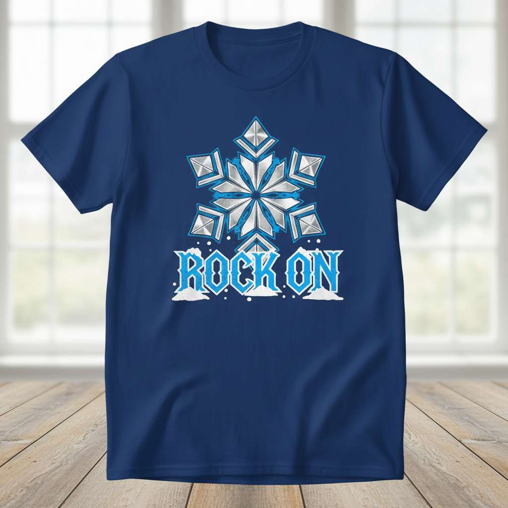 Rock On Snowflake Graphic T-Shirt, Cool Winter Tee Idea