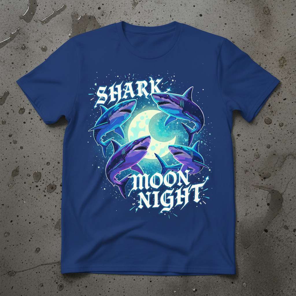 Shark Moon Night Graphic T-Shirt, Unique Shark Tee Gift Idea