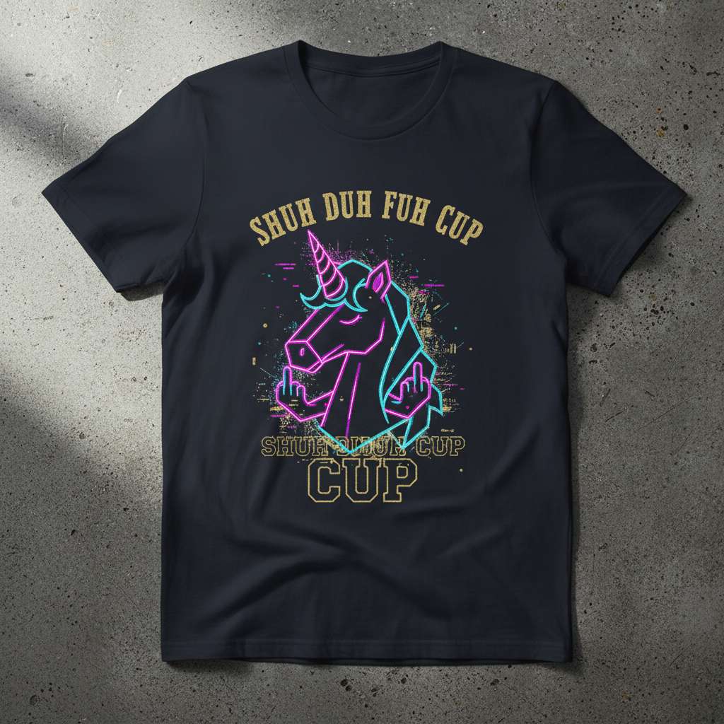Shuh Duh Fuh Cup Unicorn Graphic T-Shirt, Funny Novelty Tee Gift