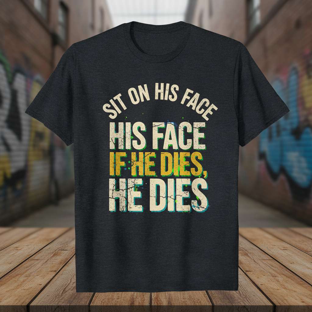 Sit On His Face His Face If He Dies, He Dies Funny Graphic T-Shirt, Sarcastic Novelty Tee