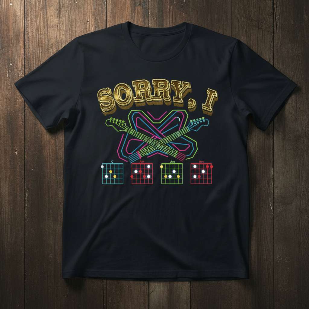 Sorry, I Cant Guitar Chords Retro T-Shirt, Funny Graphic Guitarist Tee Idea