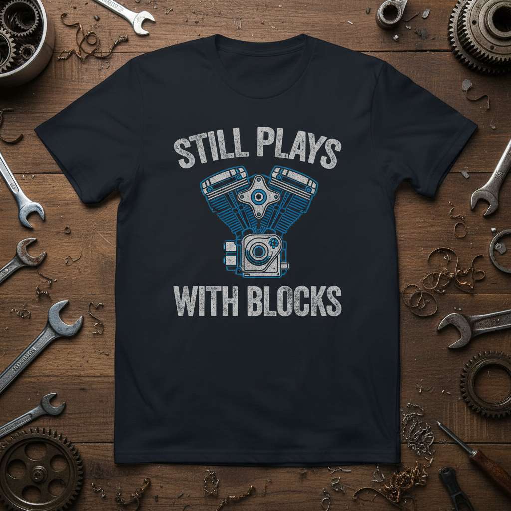 Still Plays With Blocks Graphic T-Shirt, Mechanic Tee Gift Idea