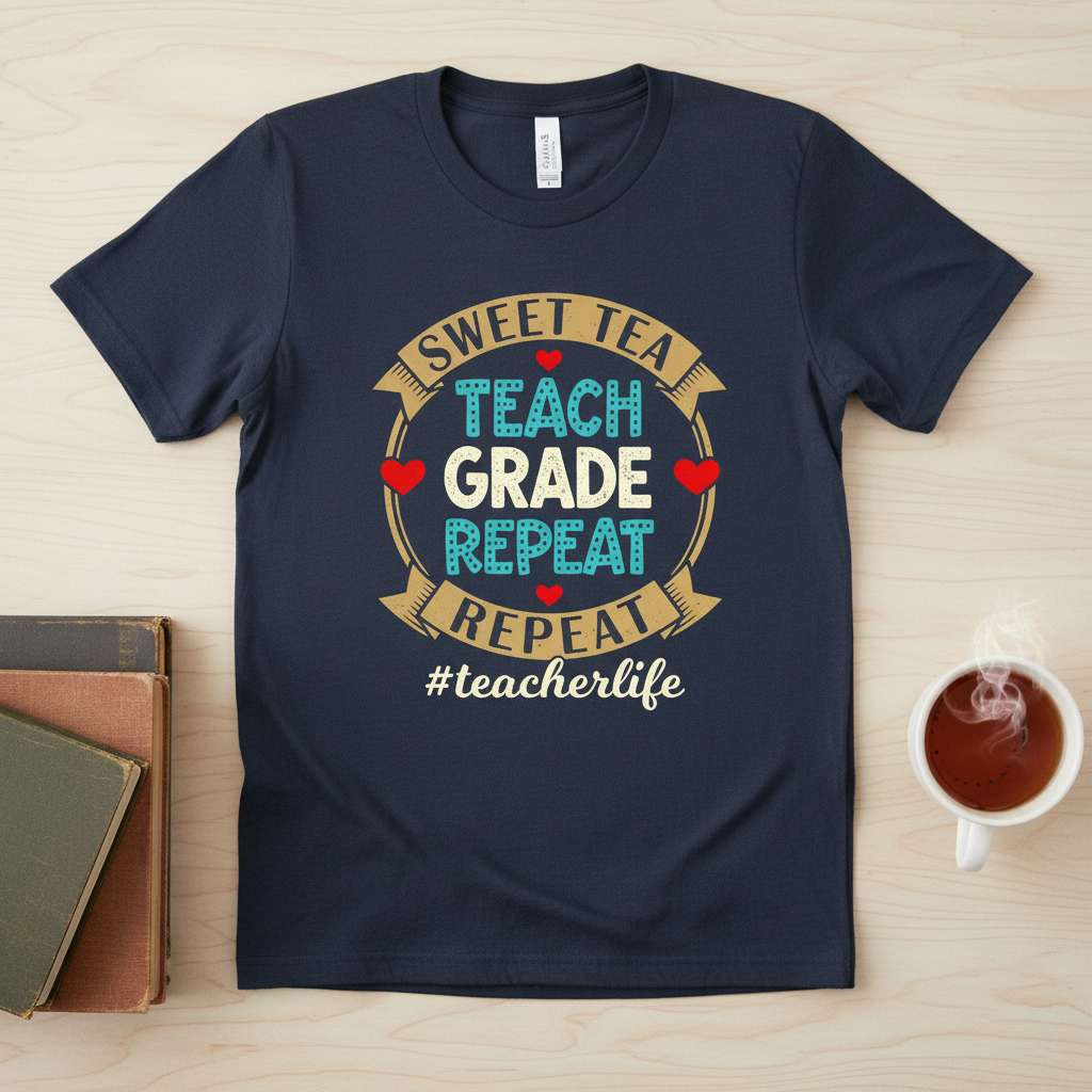 Sweet Tea Teach Grade Repeat Graphic T-Shirt, Funny Teacher Tee Gift