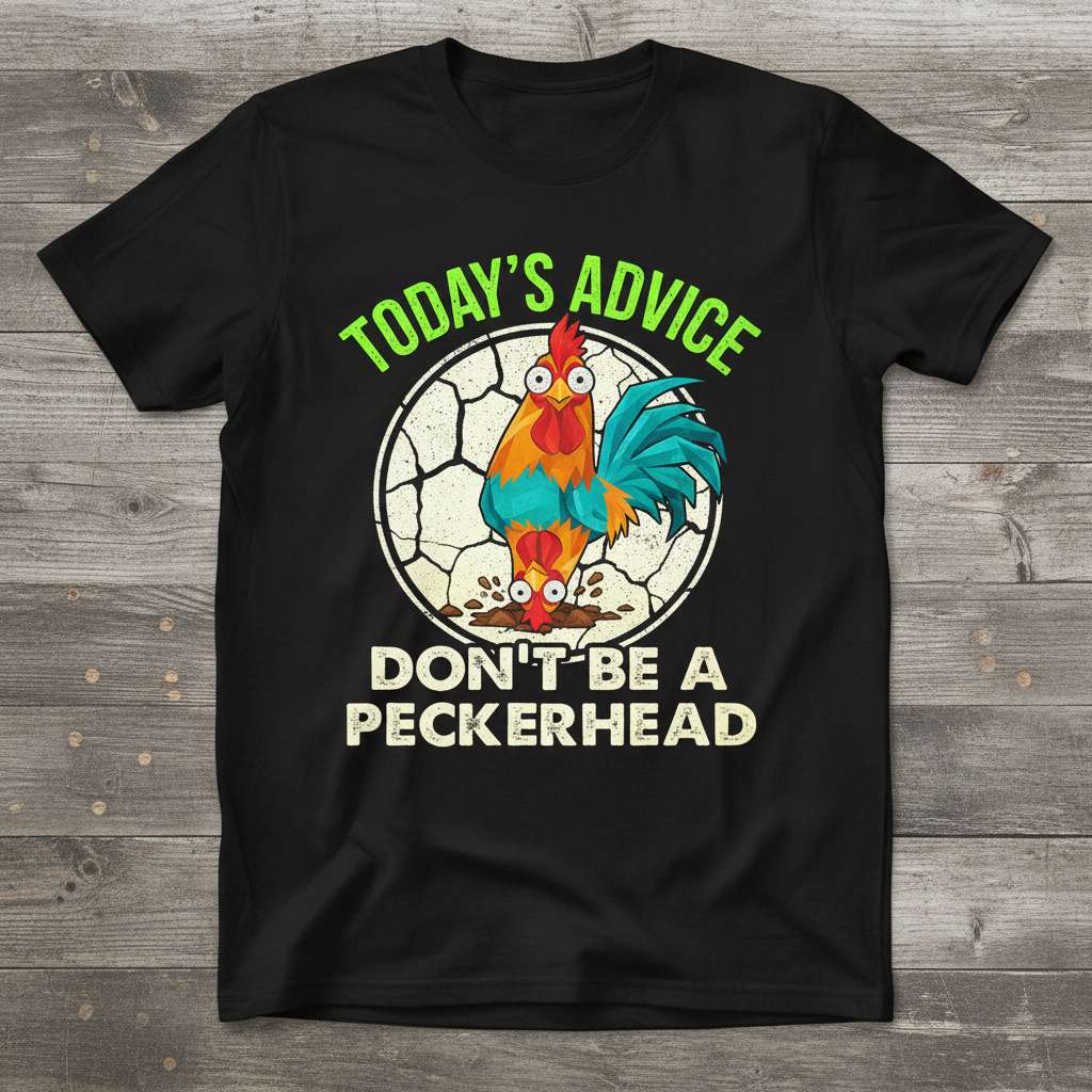 Todays Advice Dont Be A Peckerhead Funny Rooster T-Shirt, Humorous Graphic Tee Gift Idea