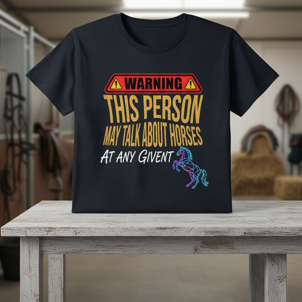Warning This Person May Talk About Horses At Any Givent Graphic T-Shirt, Horse Lover Tee Gift Idea