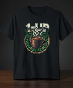 1-Up Coffee Gamer Graphic T-Shirt Retro Tee Novelty Gift for Coffee Lovers