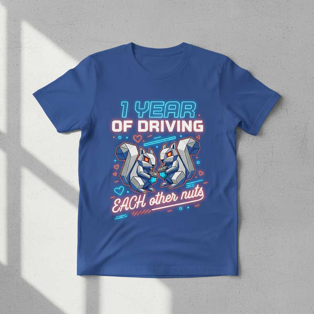 1 Year of Driving Each Other Nuts Cute Squirrel Couple Graphic T-Shirt Tee Gift