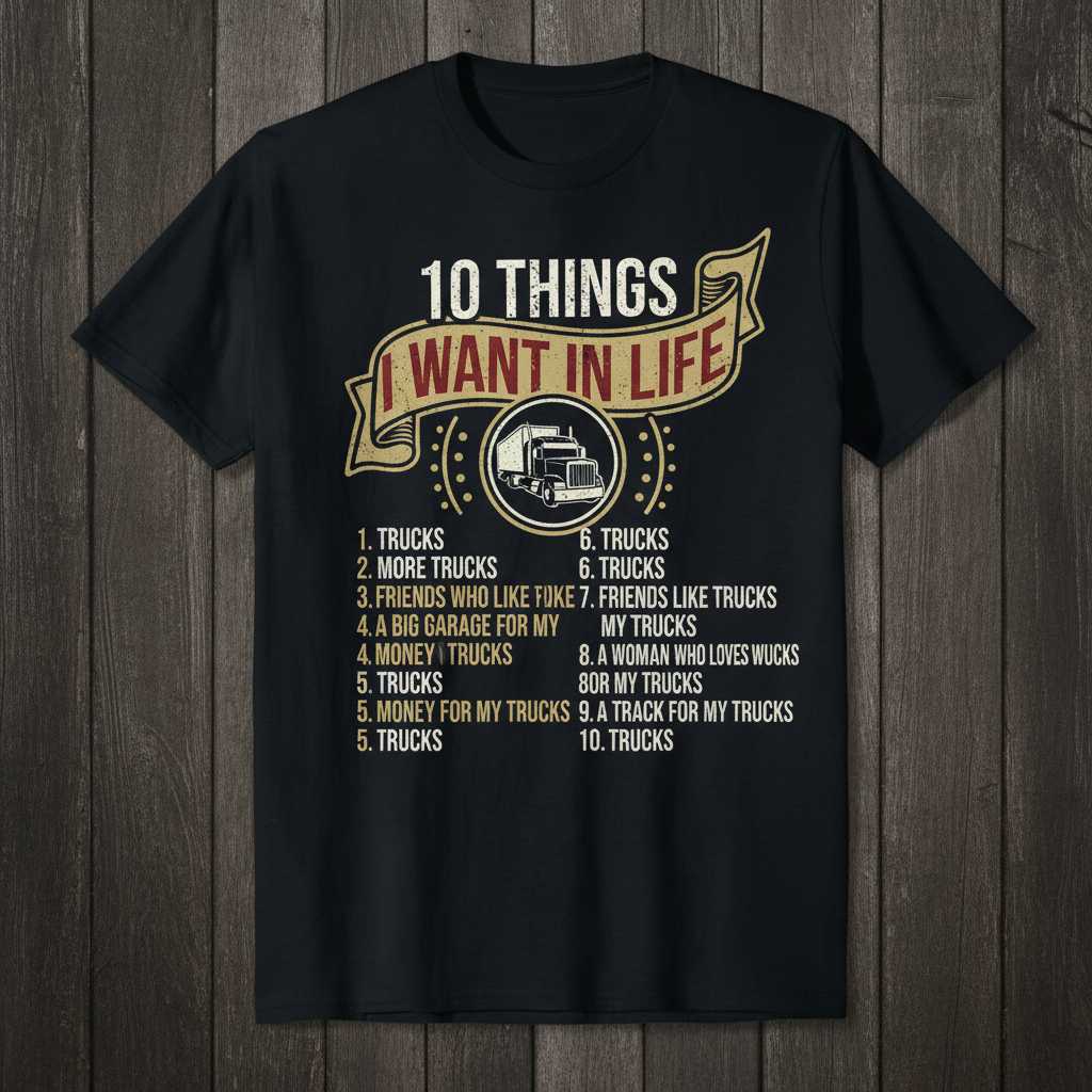 10 Things I Want In Life Trucks Graphic T-Shirt Tee Novelty Gift for Truck Lovers