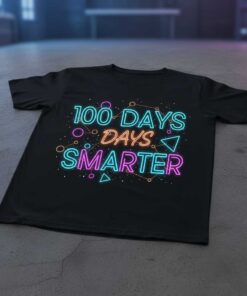 100 Days Smarter Graphic T-Shirt Teacher Student Tee Novelty School Gift Idea