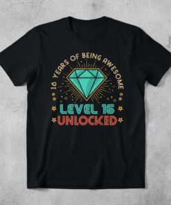 16 Years of Being Awesome Level 16 Unlocked Graphic T-Shirt Tee Birthday Gift
