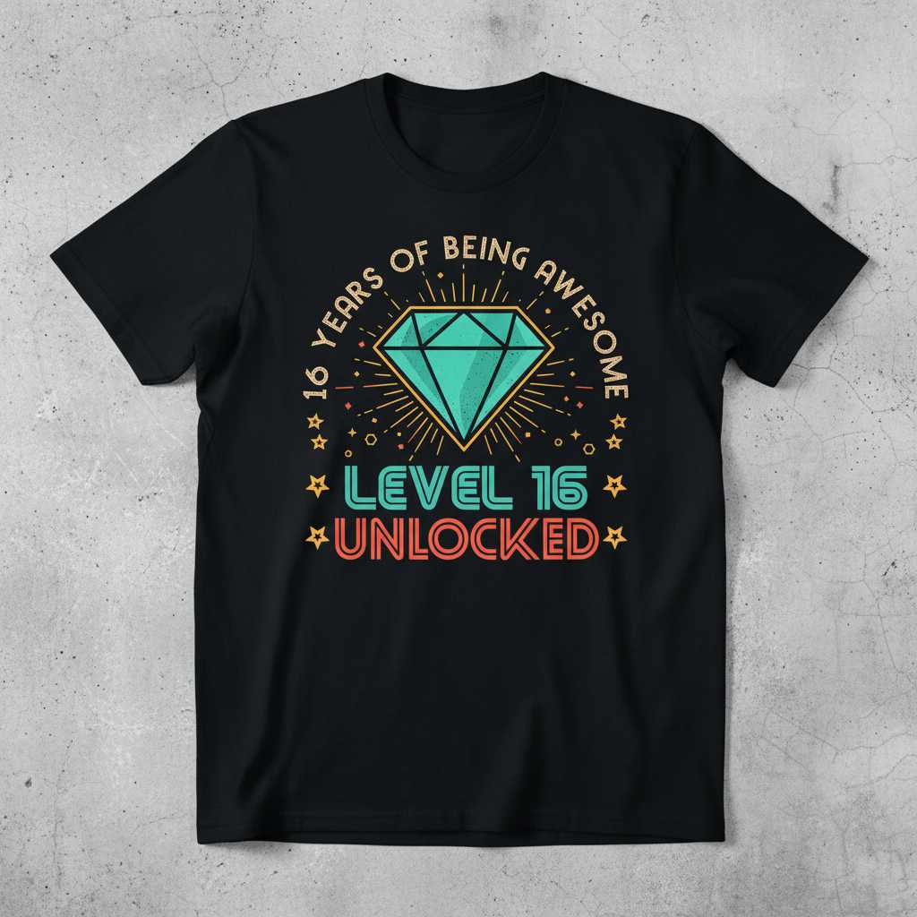 16 Years of Being Awesome Level 16 Unlocked Graphic T-Shirt Tee Birthday Gift