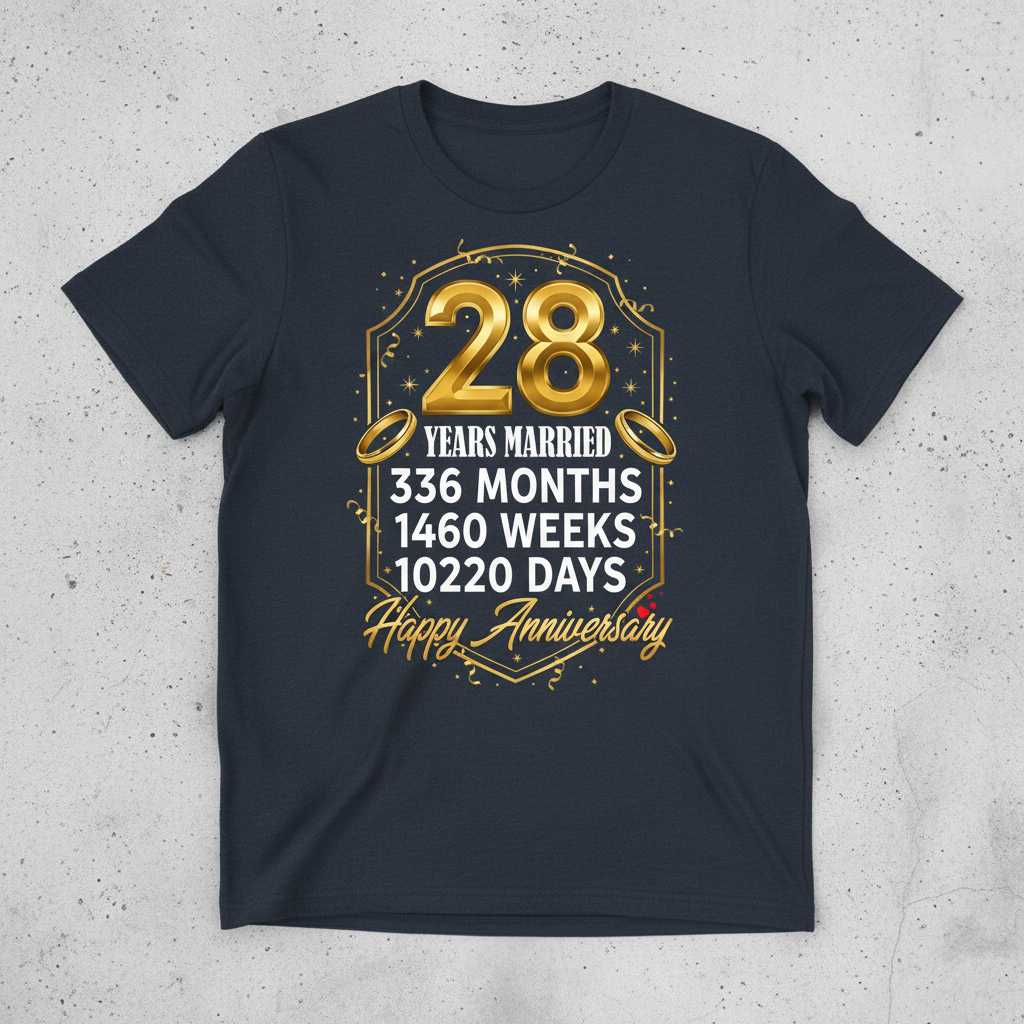 28 Years Married 336 Months 1460 Weeks 10220 Days Happy Anniversary T-Shirt Tee Gift