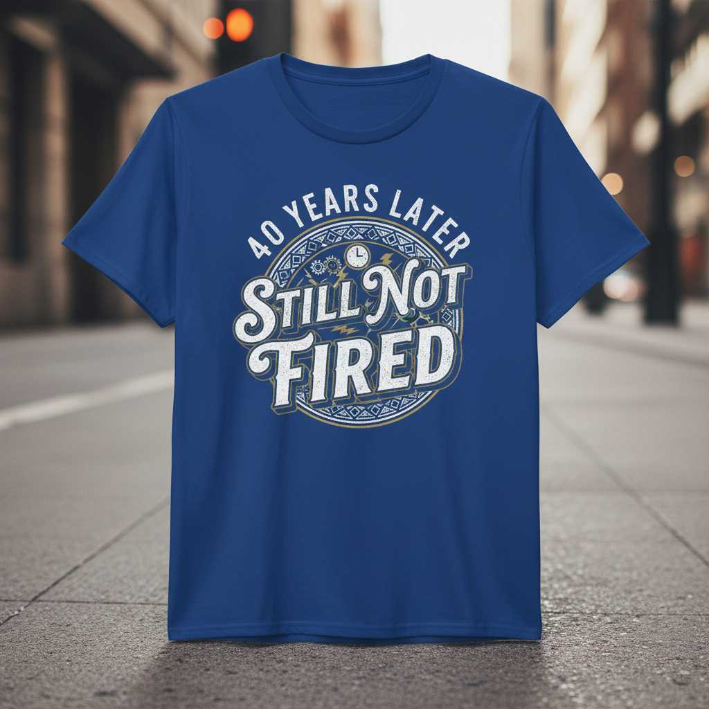 40 Years Later Still Not Fired Graphic T-Shirt Funny Work Anniversary Tee Gift