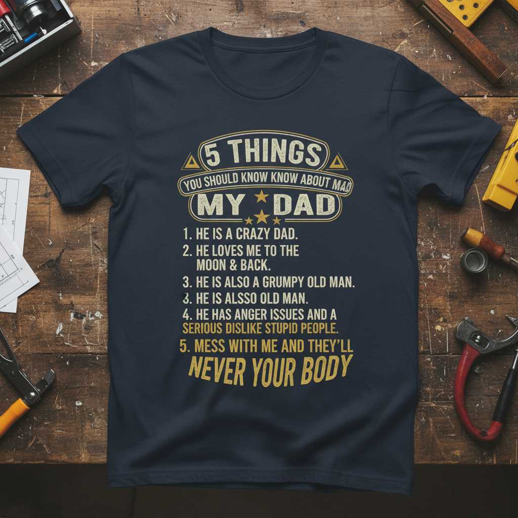 5 Things You Should Know About My Dad Graphic T-Shirt Novelty Tee Gift Idea