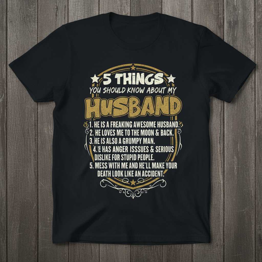 5 Things You Should Know About My Husband Graphic T-Shirt Tee Novelty Gift