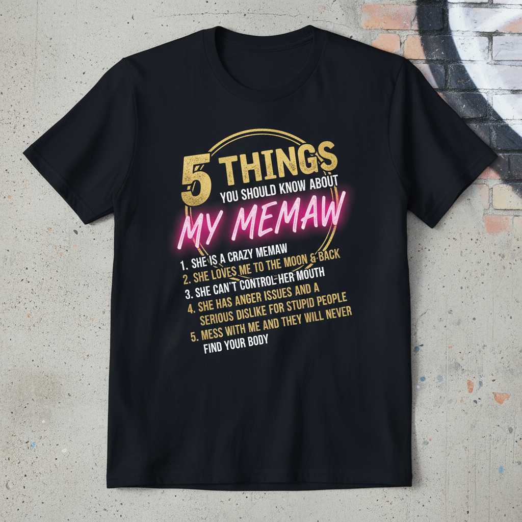 5 Things You Should Know About My Memaw Graphic T-Shirt Novelty Tee Gift Idea