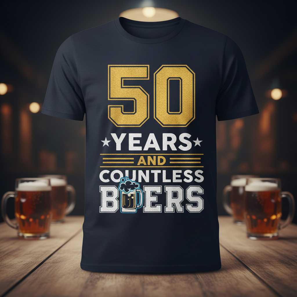 50 Years and Countless Beers Graphic T-Shirt Funny Novelty Tee Birthday Present