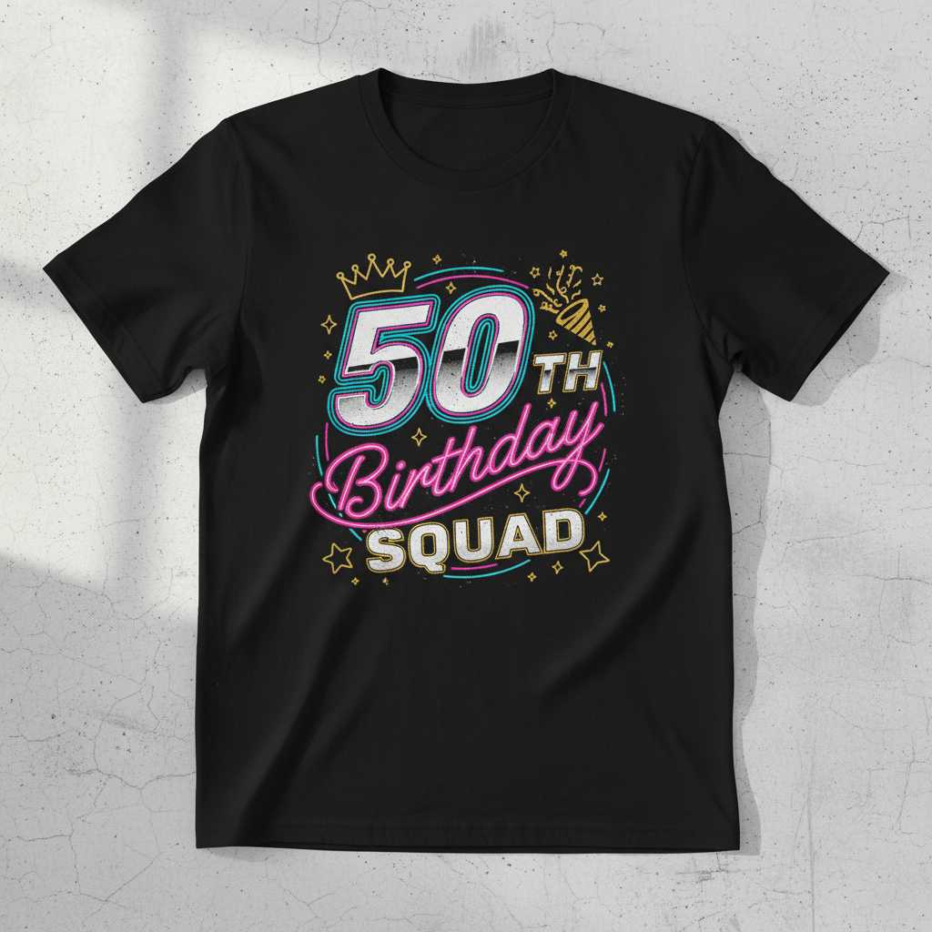 50th Birthday Squad Graphic T-Shirt Tee Novelty Party Outfit Gift Idea