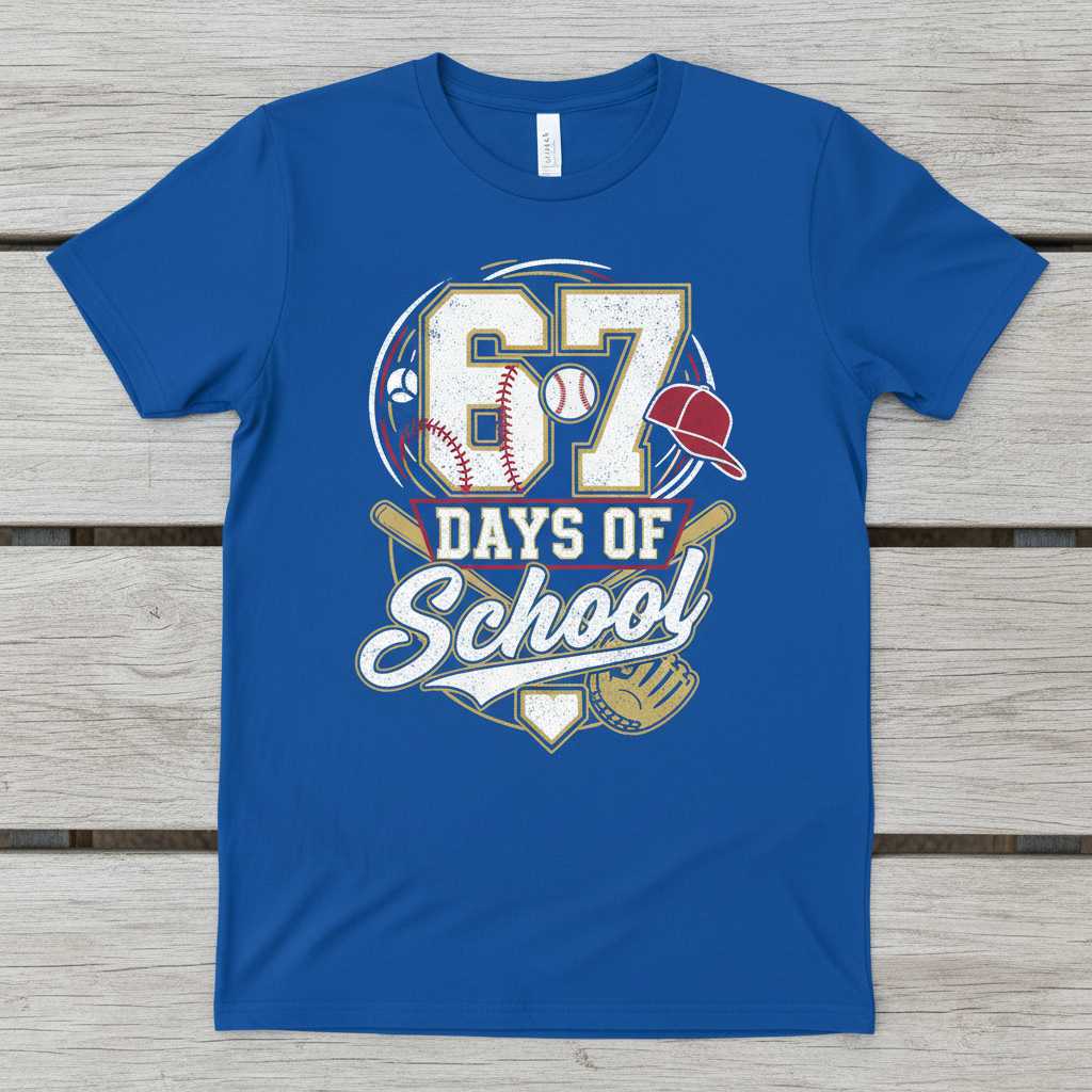 67 Days of School Baseball Graphic T-Shirt Novelty Tee Unisex Gift Idea
