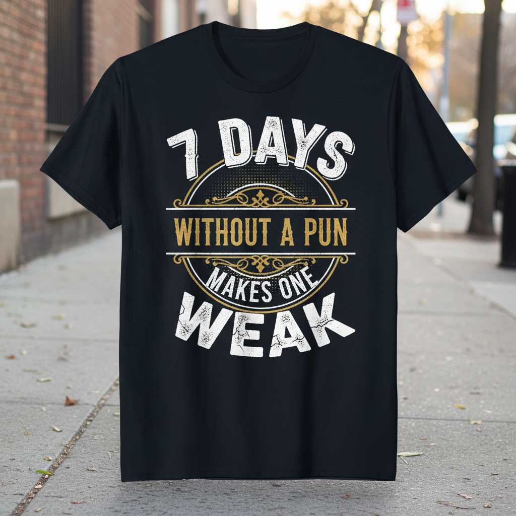 7 Days Without a Pun Makes One Weak Funny Graphic T-Shirt Novelty Tee Gift