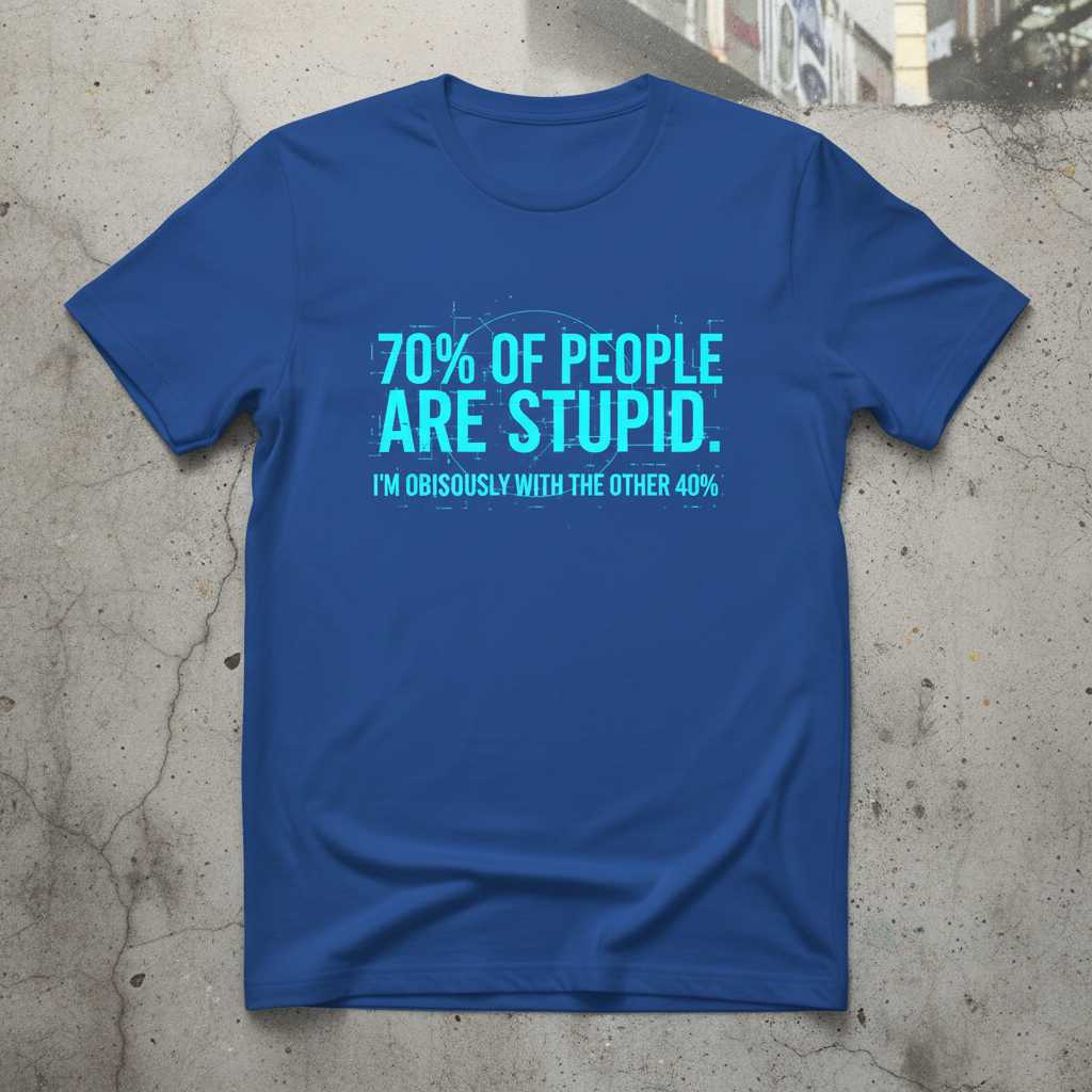 70% Of People Are Stupid Im Obviously With The Other 40% Funny Graphic T-Shirt Tee Novelty Gift