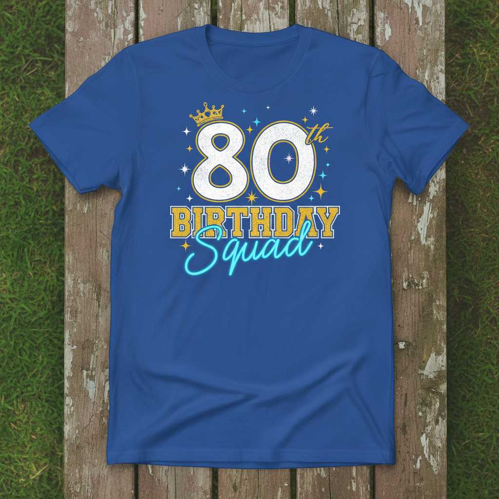 80th Birthday Squad Graphic Tee T-Shirt Novelty Party Outfit Gift Idea