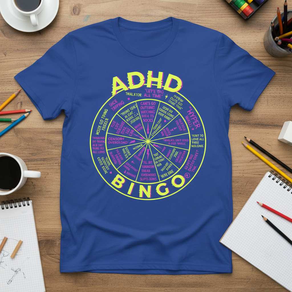 ADHD Bingo Graphic T-Shirt Novelty Tee Unisex Clothing Gift Idea for Enthusiasts