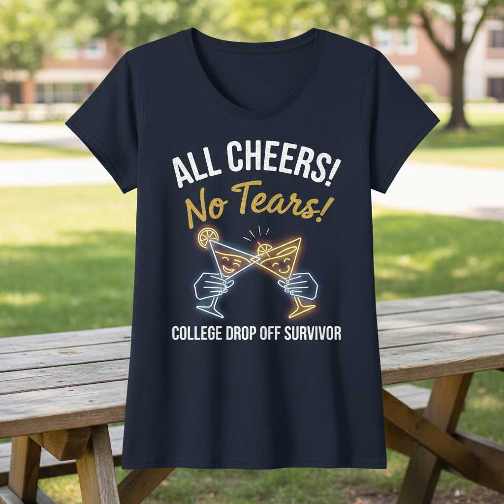 ALL CHEERS! NO TEARS! College Drop Off Survivor Graphic T-Shirt Tee Novelty Gift