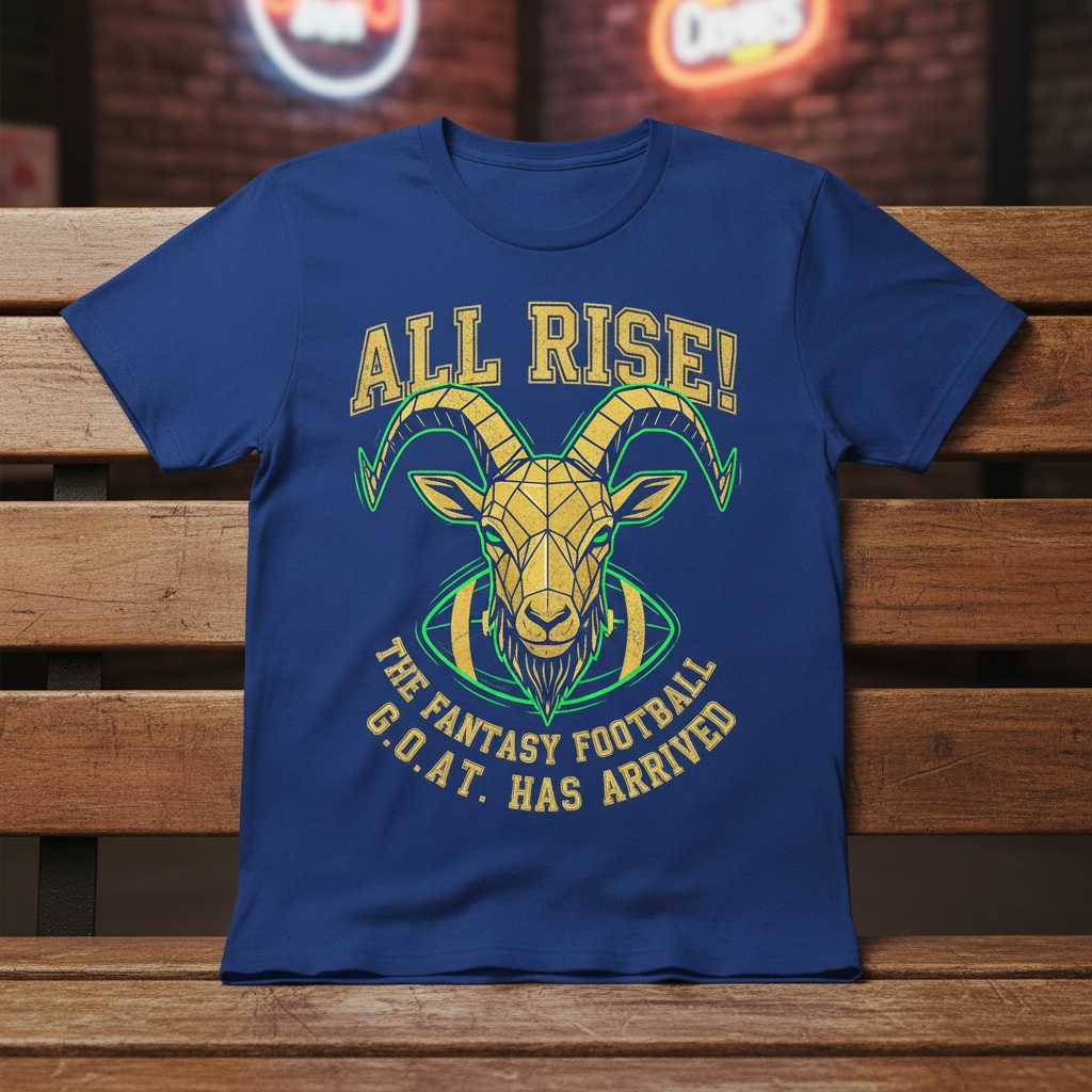 ALL RISE The Fantasy Football GOAT Has Arrived T-Shirt Tee Graphic Gift for Fans