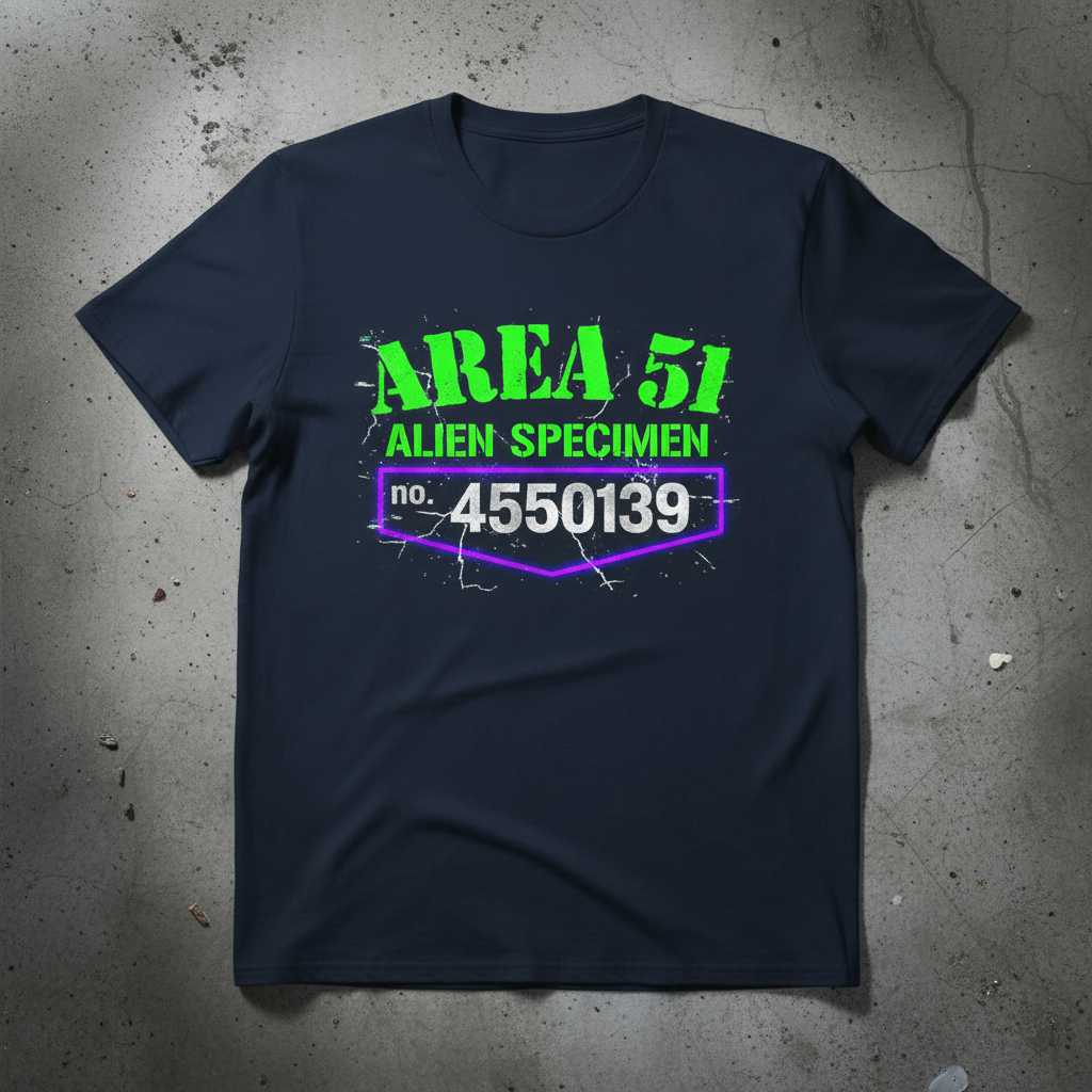 AREA 51 Alien Specimen No. 4550139 Graphic T-Shirt UFO Novelty Tee Gift for Fan