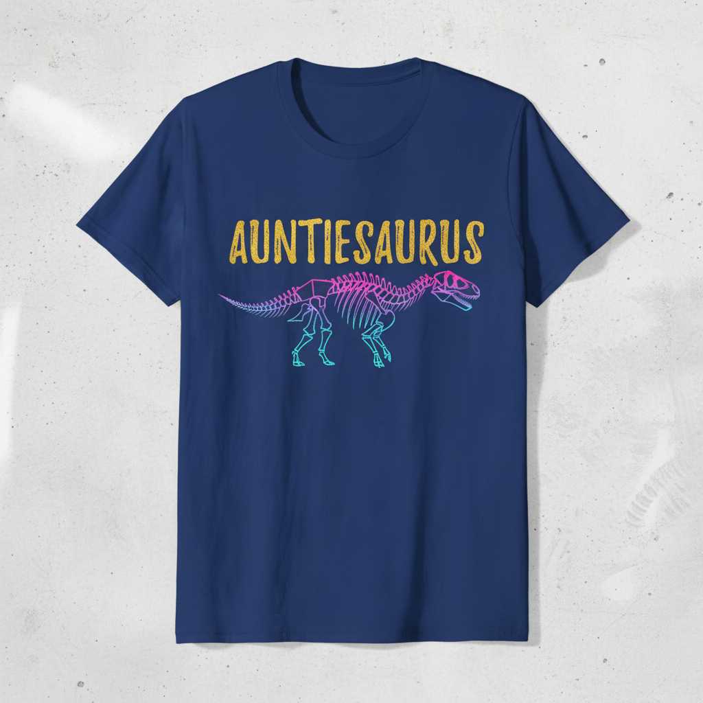 AUNTIESAURUS Graphic T-Shirt Dinosaur Skeleton Tee Novelty Gift for Aunt Fans