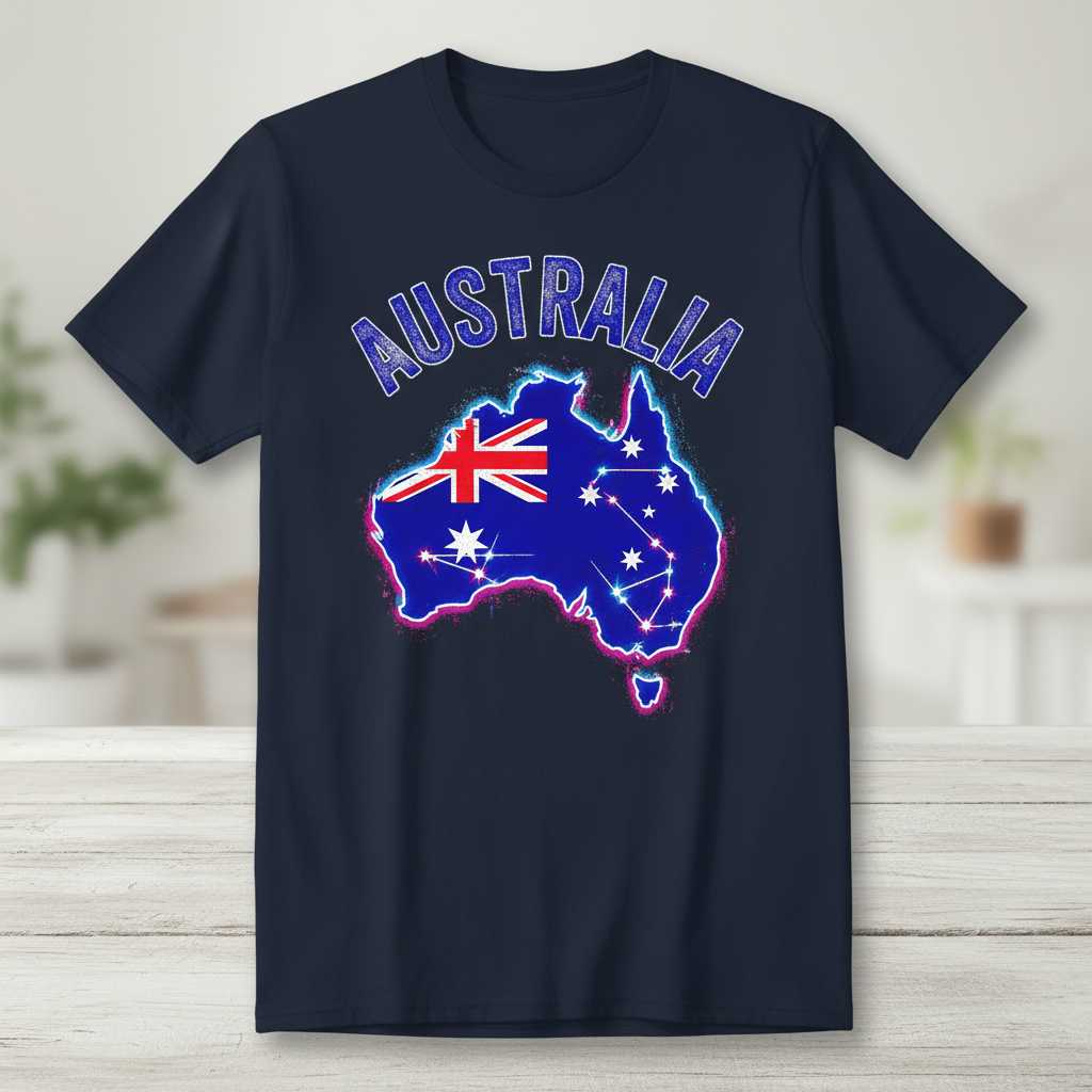 AUSTRALIA Map Flag Graphic T-Shirt Aussie Day Novelty Tee Gift for Australia Fans