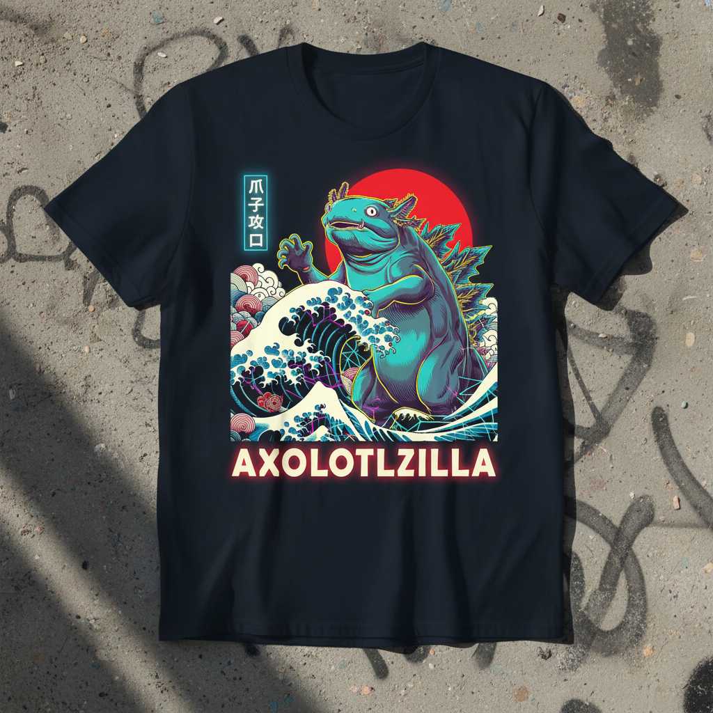 AXOLOTLZILLA Graphic T-Shirt Tee Novelty Unisex Top Gift for Monster Fans