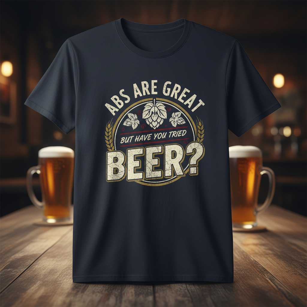 Abs Are Great But Have You Tried Beer- Funny Vintage T-Shirt Tee Gift for Beer Lover