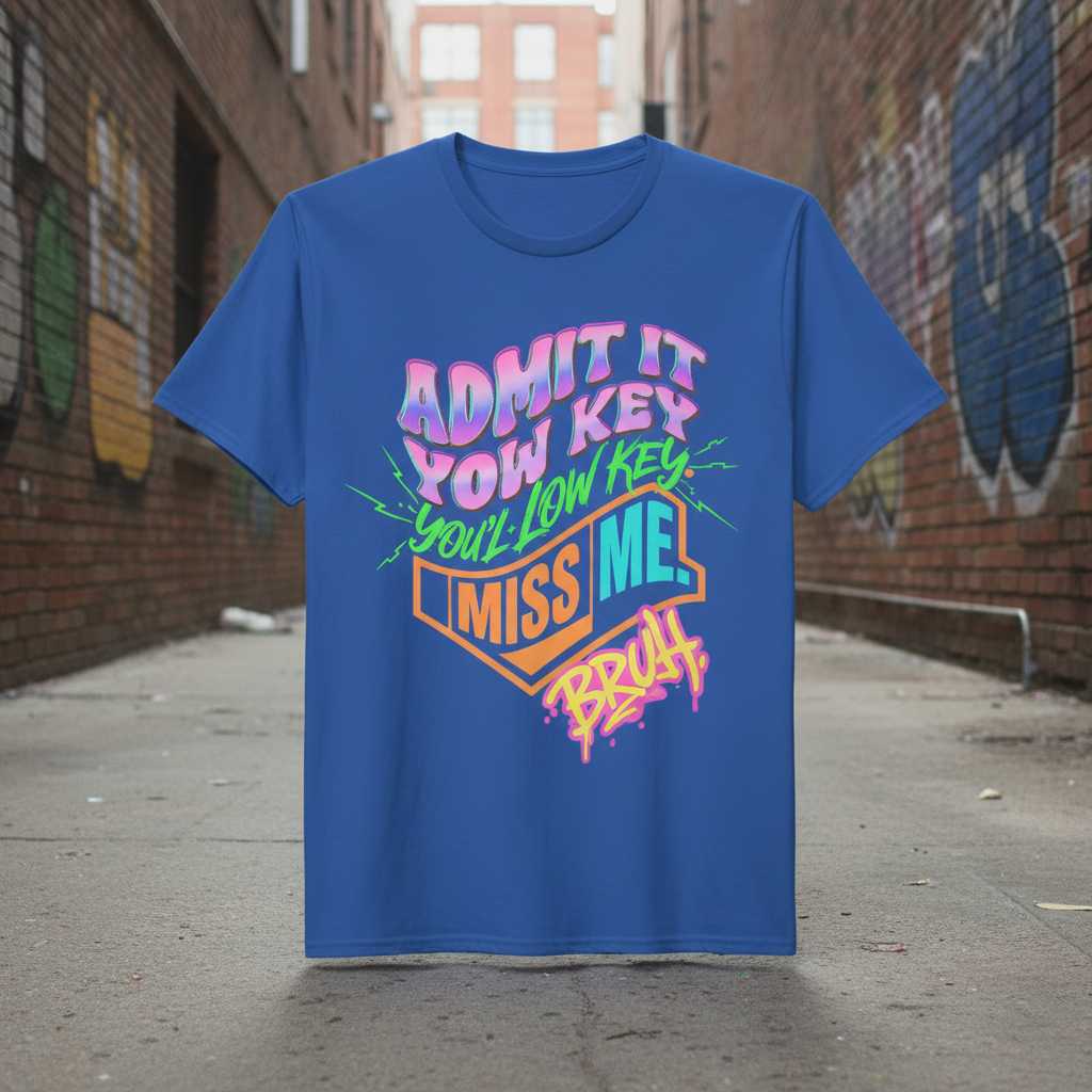 Admit It You Key You’ll Low Key Miss Me Bruh Retro Graphic T-Shirt Tee Novelty
